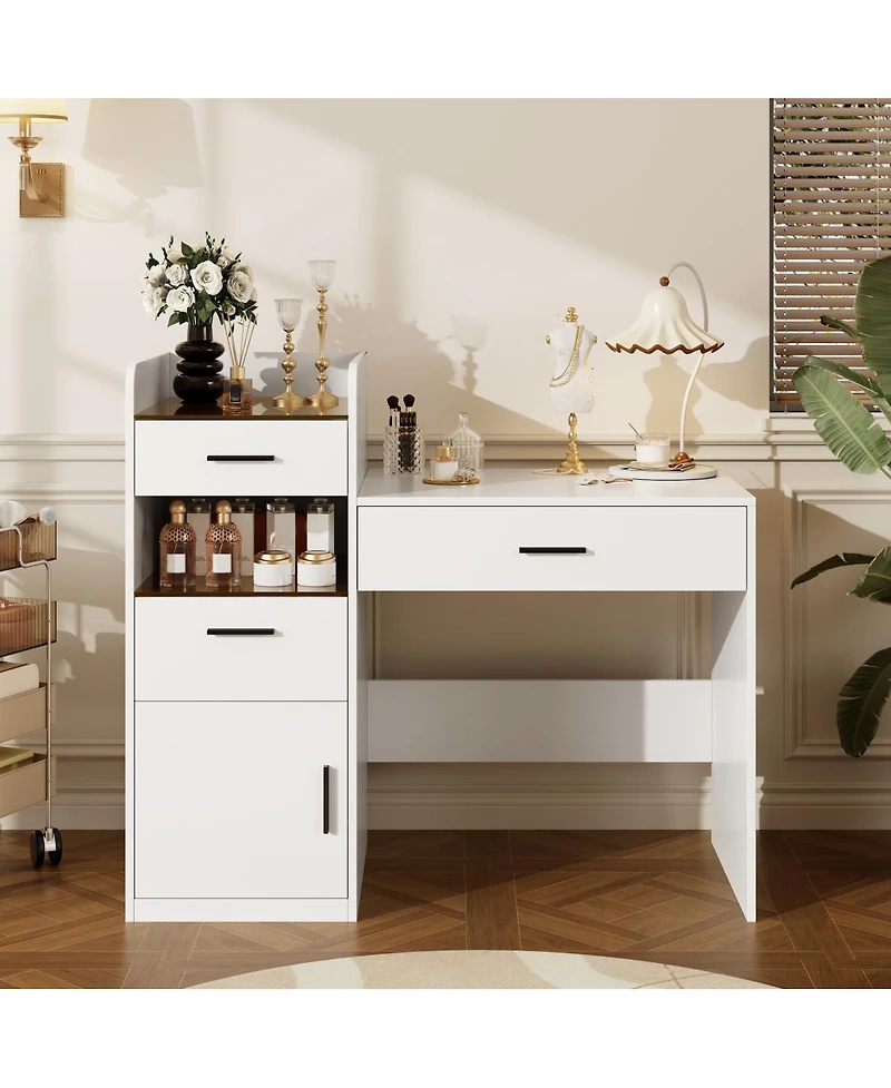 Streamdale Furniture 3-in-1 Flip Top Vanity Desk with Mirror, 3 Drawers and Hidden Storage
