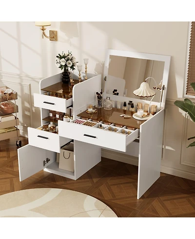 Streamdale Furniture 3-in-1 Flip Top Vanity Desk with Mirror, 3 Drawers and Hidden Storage