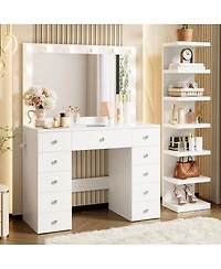 Streamdale Furniture Vanity Desk with 11 Hollywood Bulbs, 11 Drawers and 7-Tier Storage Shelves