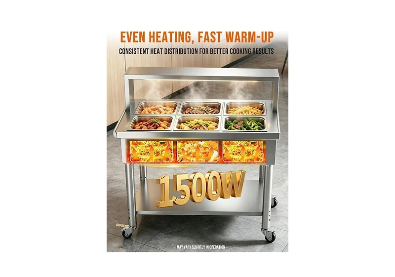 Aecojoy Commercial Food Warmer 1500W Electric Steam Table with 6x10QT Pans and Shelf