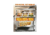 Aecojoy Commercial Food Warmer 1500W Electric Steam Table with 6x10QT Pans and Shelf