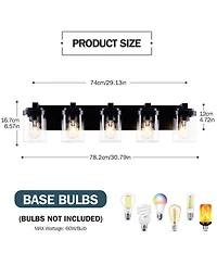 Busdays 5 Light Bathroom Vanity Light with Clear Glass Shade Wall Fixture Over Mirror for Bedroom Living Room No Bulbs
