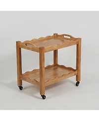 Streamdale Furniture 2-Tier Solid Rubberwood Rolling Side Table with Removable Tray