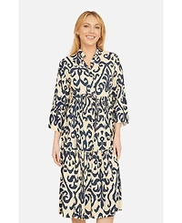 Yumi Women's 3/4 Sleeve Block Print Kaftan Dress