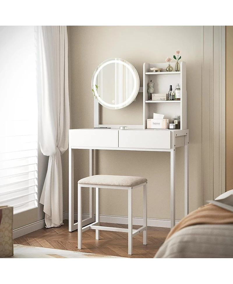 Streamdale Furniture Small Vanity Desk with Led Mirror, Power Outlet