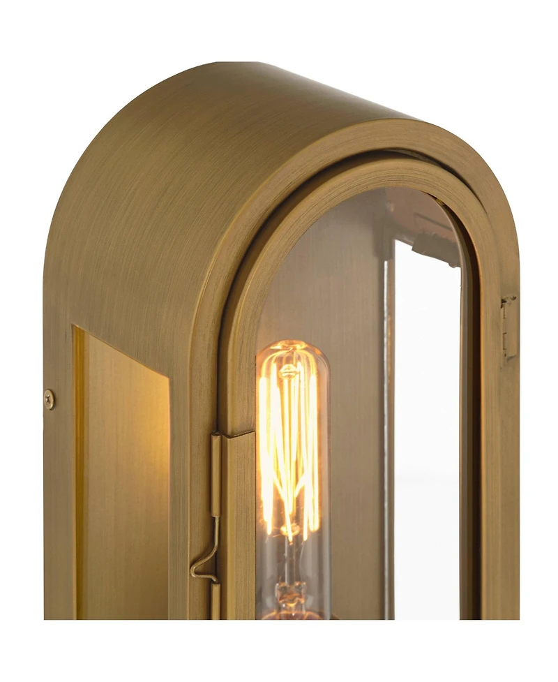 Possini Euro Design Alys 13inch High Industrial Outdoor Wall Light Fixture Mount Porch House Weatherproof Aged Brass Finish