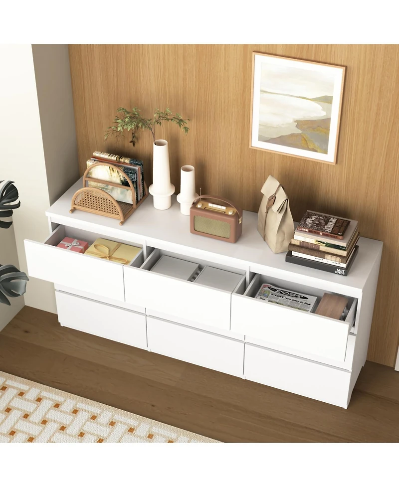 Rainsken Modern 9 Large Storage Drawers Dresser, with Deep Drawers, Large Floor Wood Dressers, for Bedroom,Living Room,Entryway, Hallway