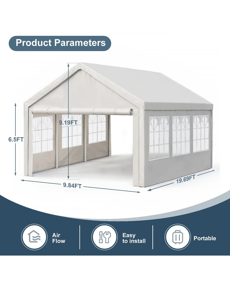 Streamdale Furniture 10'x20' Carport Canopy Tent with Removable Sidewalls