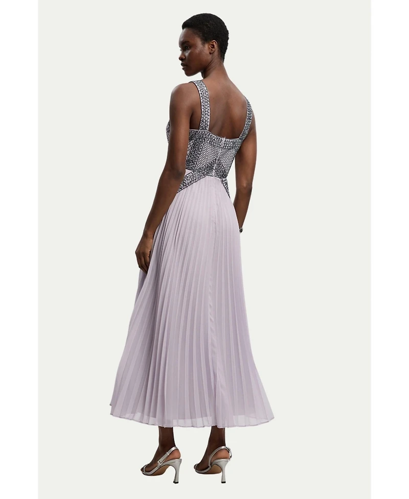 Karen Millen Petite Embellished Pleated Midi Dress