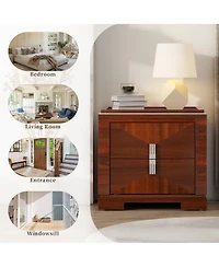 Rainsken Modern Nightstand, Wood Diamond Shaped End Table, 2 Drawers Bedside Table with Storage for Bedroom, Living Room, Entrance