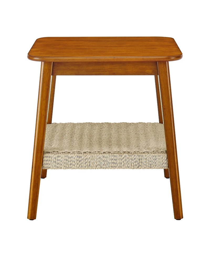 Rainsken 23" Square Wooden End Table with Woven Storage Shelf, Mid-Century Bedside Table, Nightstand for Living Room, Bedroom, Office