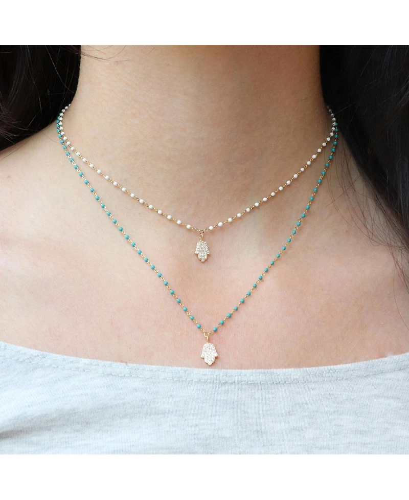 The Lovery Enamel Bead Hamsa Necklace 14K Gold-Plated Sterling Silver