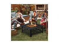 Mondawe 32 Inch 3 in 1 Outdoor Square Fire Pit Table with Bbq Grill and Rain Cover for Camping