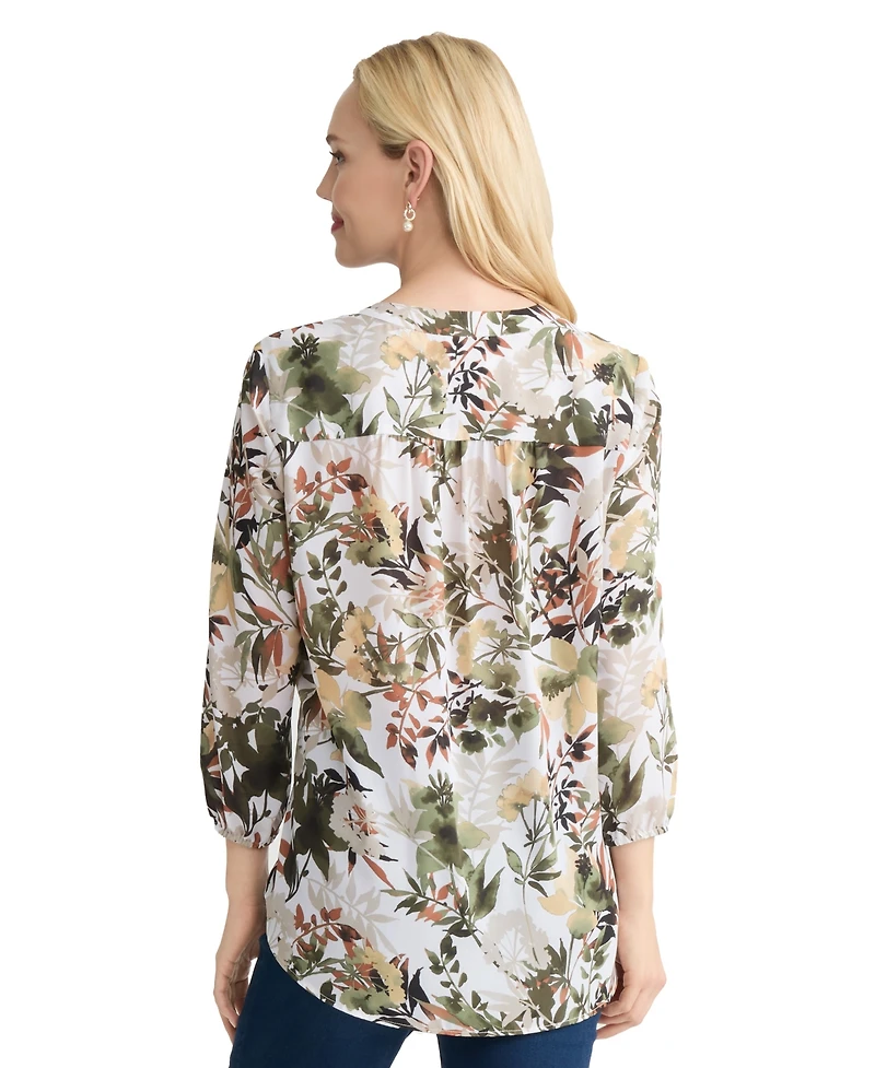 Jones New York Women's V-Neck Pleat Front Top
