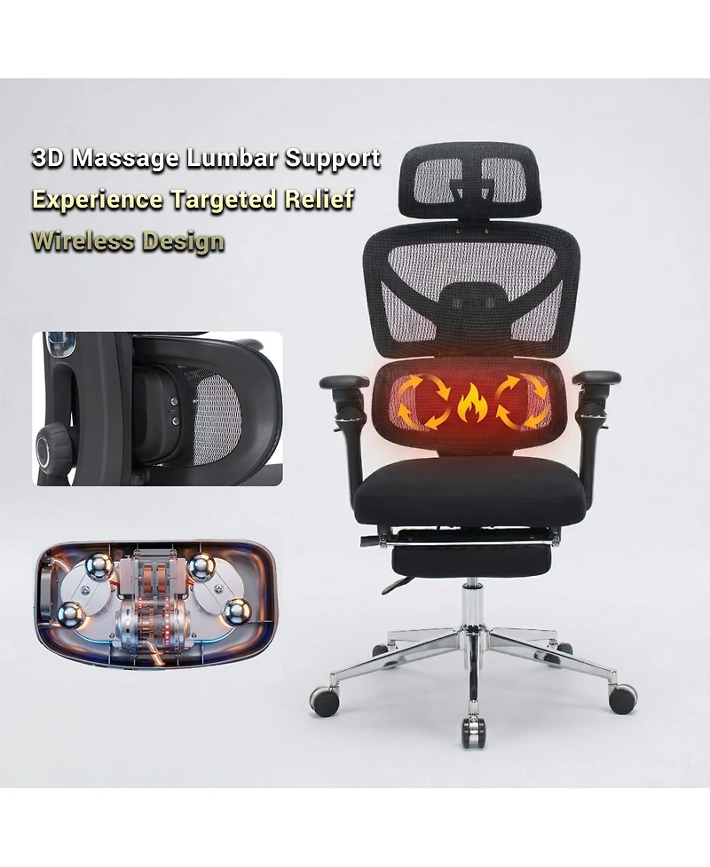 Streamdale Furniture Ergonomic Office Chair Massage Lumbar, 4D Headrest, 6D Armrests
