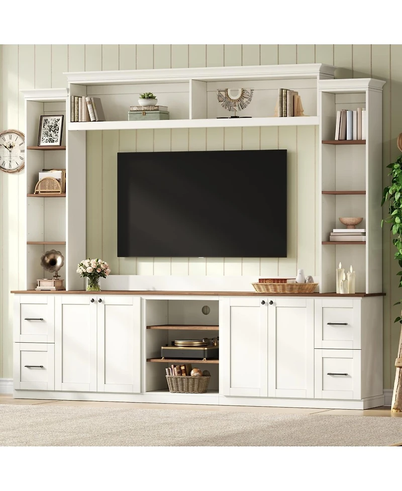 Streamdale Furniture 4-in-1 Farmhouse Tv Stand with Bookshelf for TVs Up to 70"