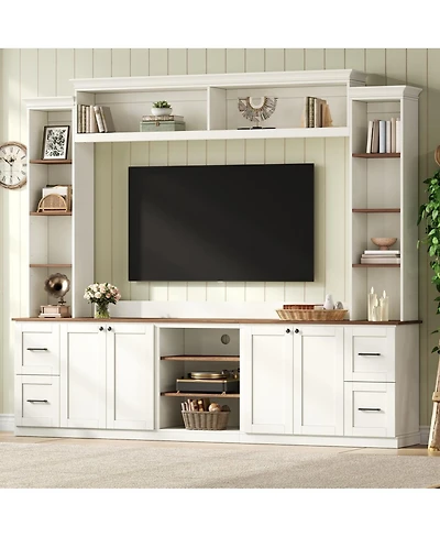 Streamdale Furniture 4-in-1 Farmhouse Tv Stand with Bookshelf for TVs Up to 70"