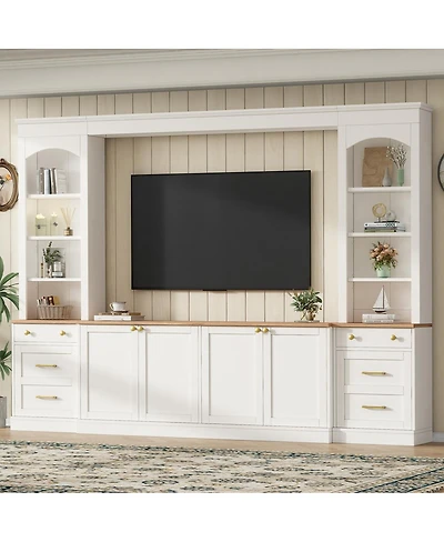 Streamdale Furniture Farmhouse Arched 106" Entertainment Center with Bookshelves