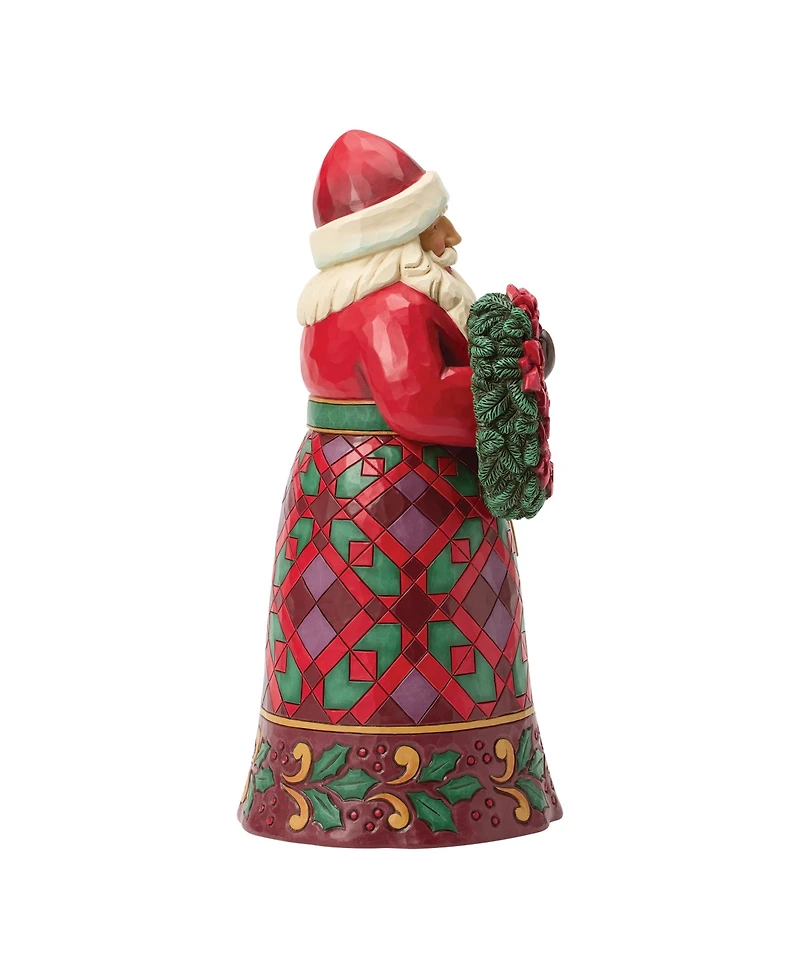 Jim Shore Heartwood Creek Fig Santa with Wreath and Poinsettia