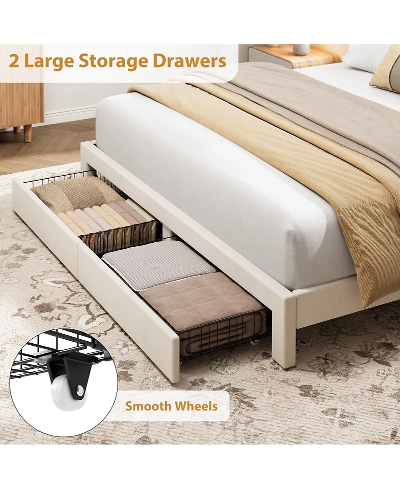 Homfan Velvet Bed Frame with 2 Storage Drawers ? Adjustable Headboard, Platform Bed with Wooden Slats, No Box Spring Needed, Easy Assembly