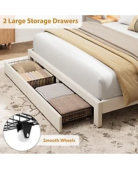 Homfan Velvet Bed Frame with 2 Storage Drawers ? Adjustable Headboard, Platform Bed with Wooden Slats, No Box Spring Needed, Easy Assembly