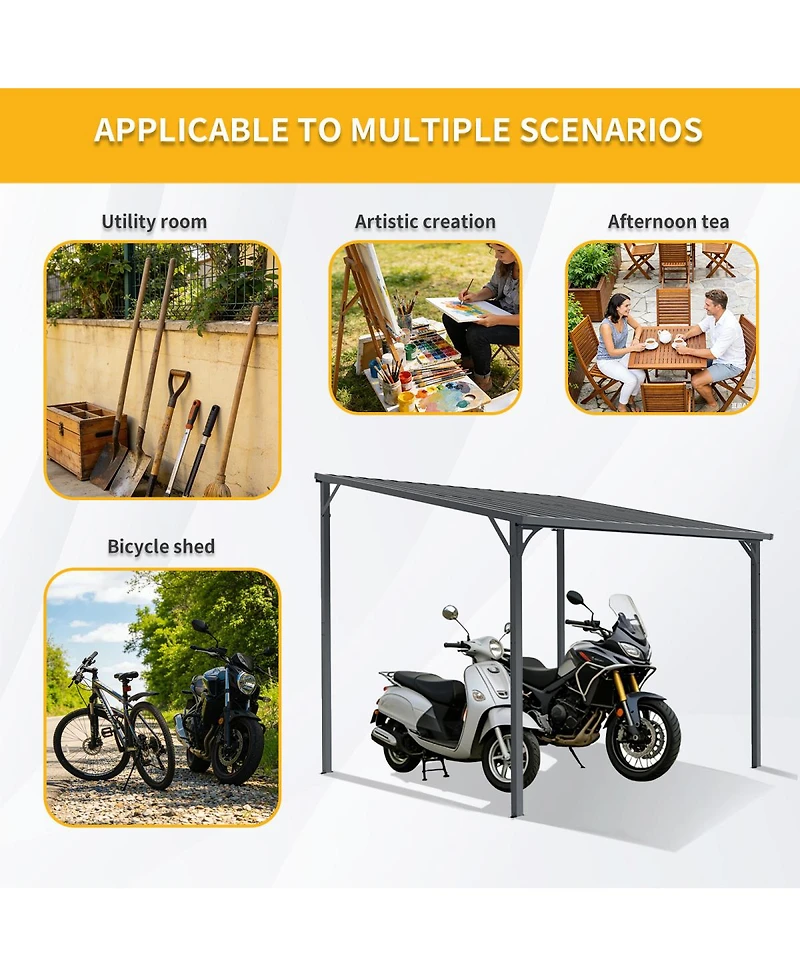Streamdale Furniture 8 x 10 Metal Wall-Mounted Pergola with Waterproof Inclined Roof