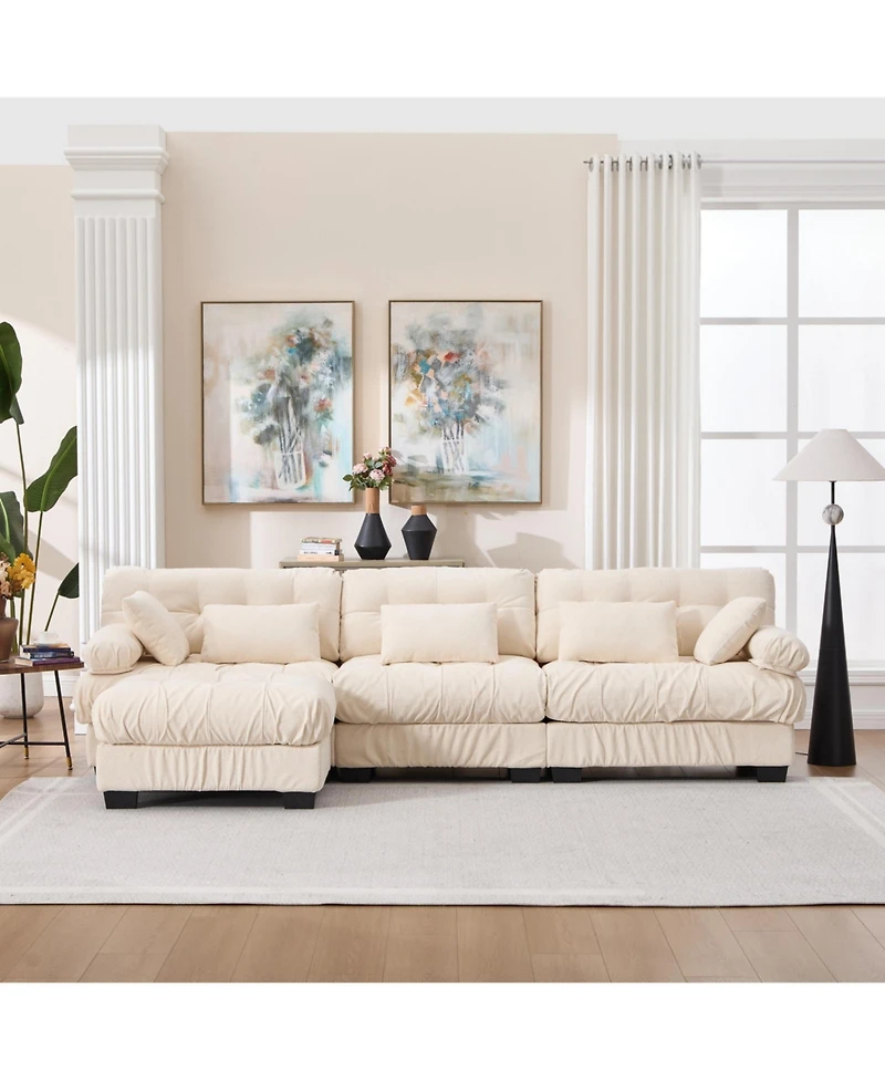 Clihome Modular Sectional Sofa,Cloud Couch, L Shaped Couch with Movable Ottoman Oversized 3-Seater Sofa for Bedroom,5 Pillows