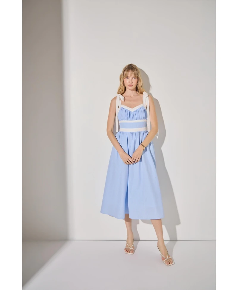 English Factory Women's Contrast Strap Smocked Midi Dress