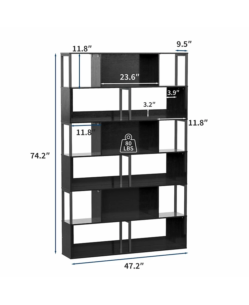 gaomon 6-Tier geometric Standing Bookshelf, Grid Design, Metal Room Divider Display Shelf for Living Room, Home Office
