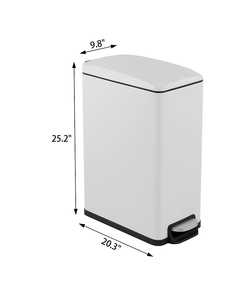Mega Casa 12 Gal/45 Liter Slim Stainless Steel Step-on Kitchen Trash Can, Hands-Free Foot Pedal, Soft-Close Lid, for Home Office