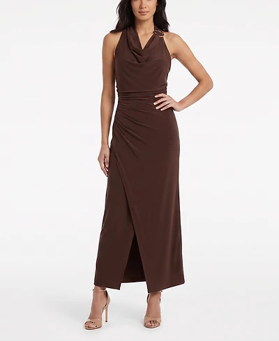 Taylor Women's Ruched Sleeveless Cowl Neck Dress