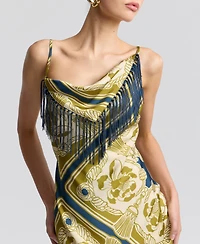 Avec Les Filles Women's Cowl Neck Scarf Print Maxi Dress