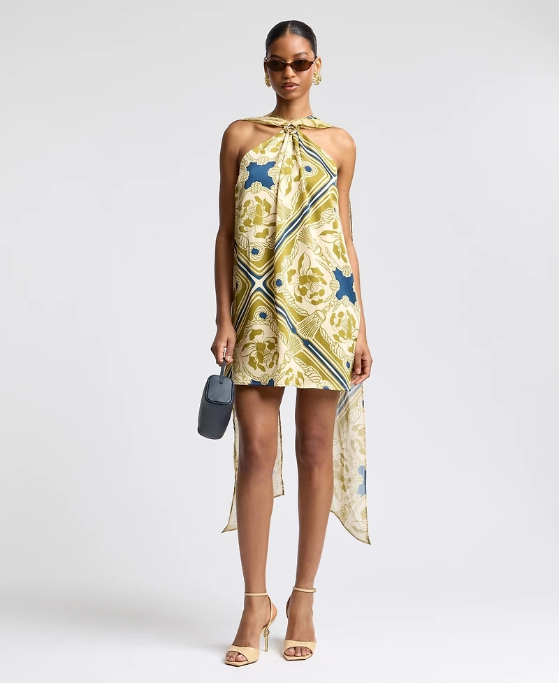 Avec Les Filles Women's Halter Scarf Print Swing Mini Dress