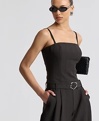 Avec Les Filles Women's Square Neck Belted Jumpsuit