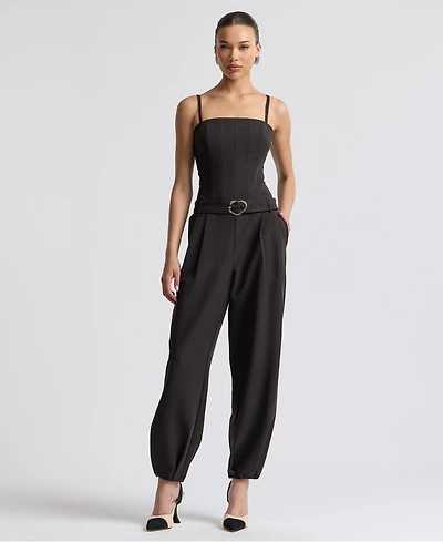 Avec Les Filles Women's Square Neck Belted Jumpsuit