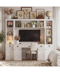 Homsee 88 Inch White L-Shaped Desk with Bookshelf - Office Desk and Storage Cabinet Combo | Anti-Tip Hardware Included