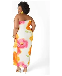 Ashley Stewart Women's Plus Strapless Floral Maxi Dress
