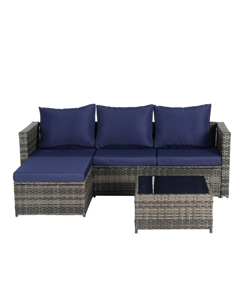 Asagikoiai 2 Piece L Shaped Wicker Outdoor Patio Conversation Sofa Set with Cushions