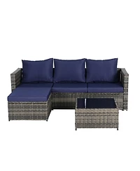 Asagikoiai 2 Piece L Shaped Wicker Outdoor Patio Conversation Sofa Set with Cushions