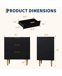 homfan Fluted 3-Drawer Dresser with Faux Marble Top, Gold Handles, Metal Legs, and Storage for Bedroom, Hallway, or Entryway