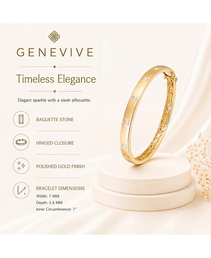 14K Gold Plated Bezel Set Cubic Zirconia Bangle Bracelet