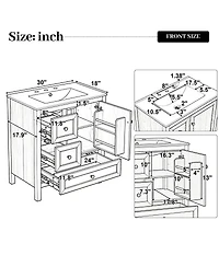Sillysis 30 Inch Bathroom Vanity with Sink, Freestanding Wood Cabinet, Soft Close Drawers and Door, Modern Farmhouse Storage