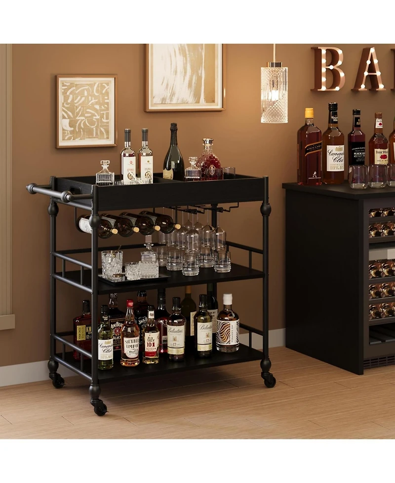 homfan 3-Tier Bar Cart with Wheels
