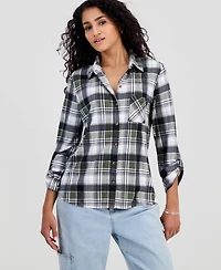 Just Polly Juniors' Plaid Knit Shirt