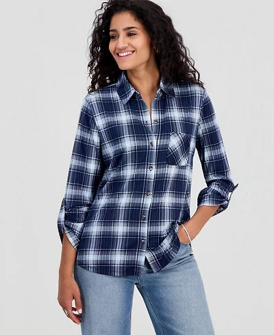 Just Polly Juniors' Plaid Knit Shirt