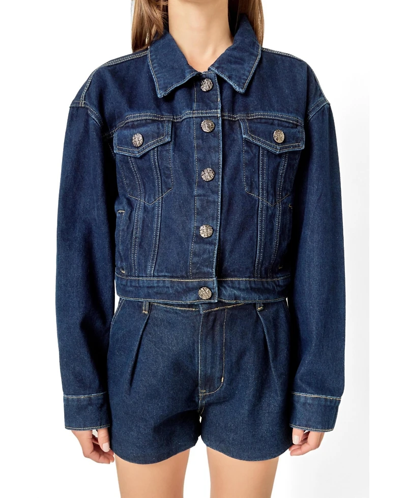 English Factory Women's Drop Shoulder Cropped Denim Jacket