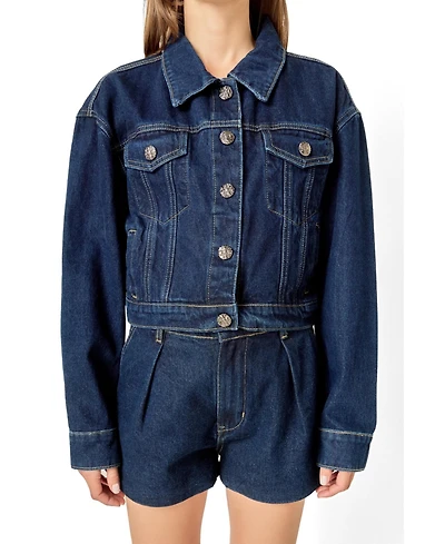 English Factory Women's Drop Shoulder Cropped Denim Jacket