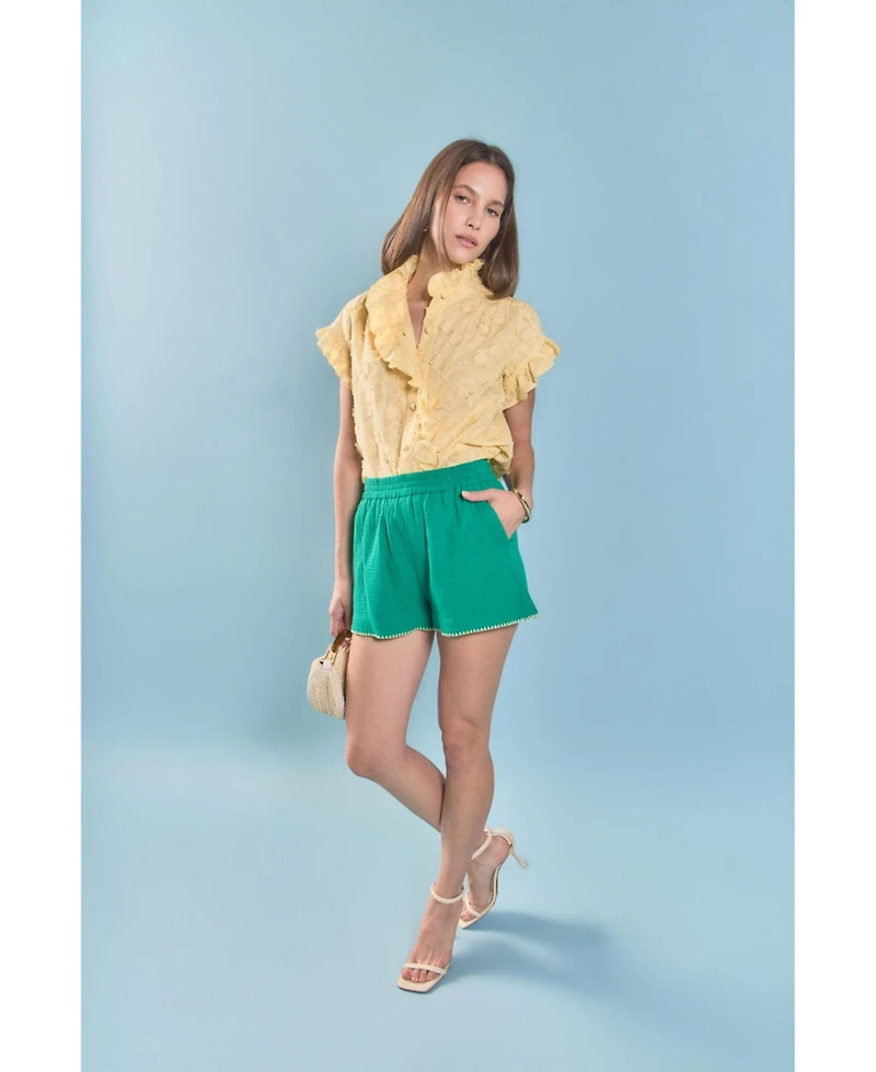 English Factory Women's Embroidered Ruffle Short Sleeve Shirt