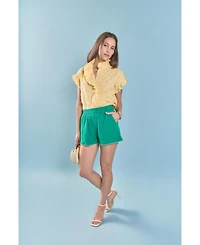 English Factory Women's Embroidered Ruffle Short Sleeve Shirt