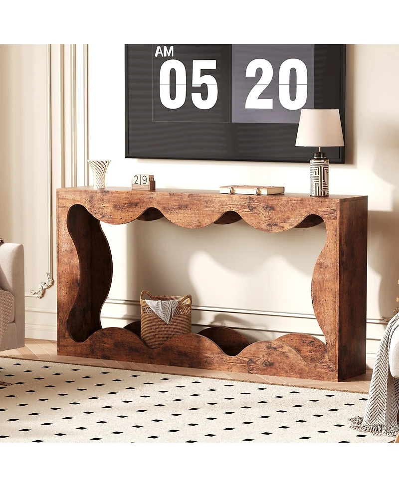 homfan Scalloped Console Table, Farmhouse Narrow Sofa Table with Storage for Entryway, Living Room